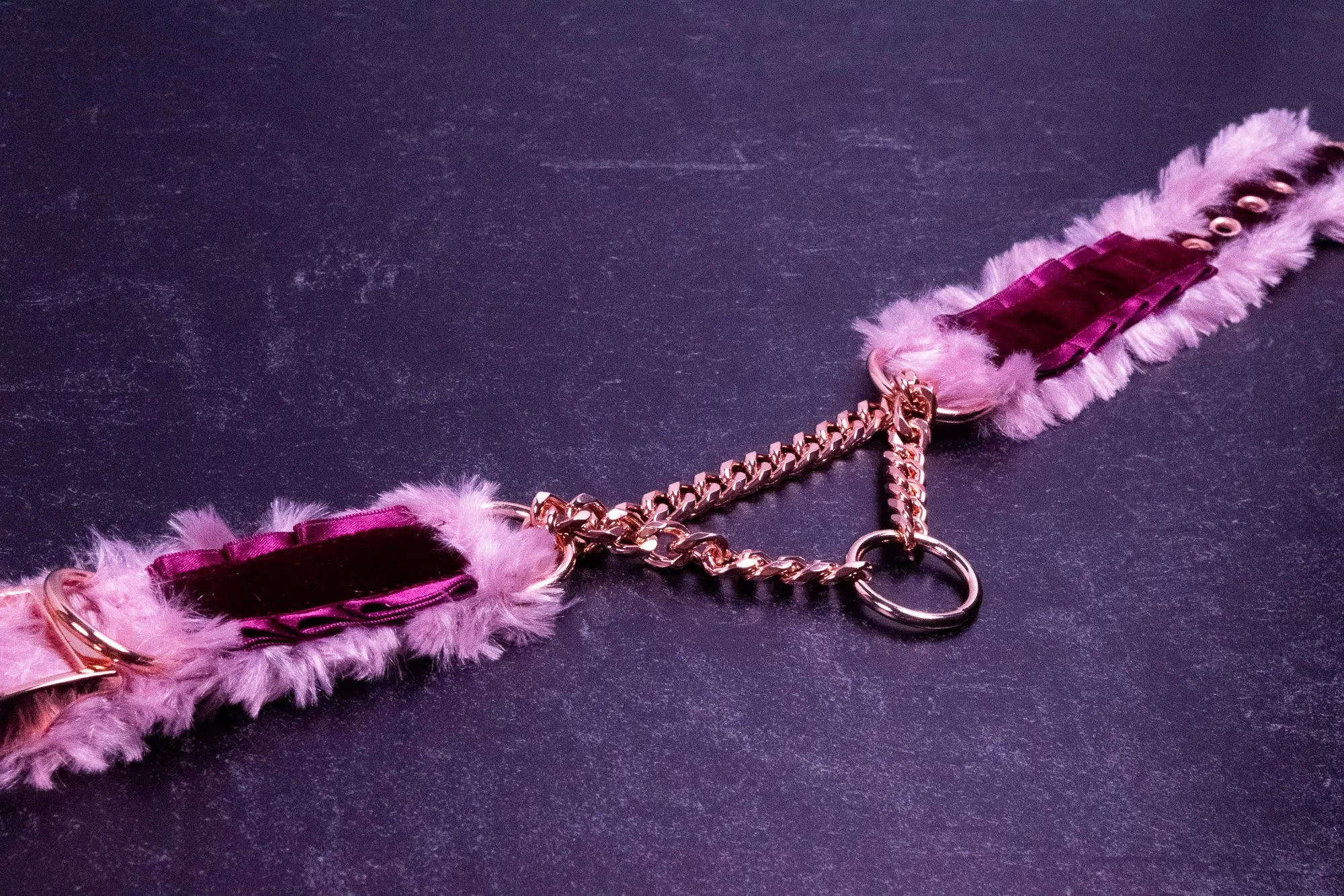 12.5" - 14" Burgundy Velvet "Fur" Martingale BDSM Collar _LIMITED_