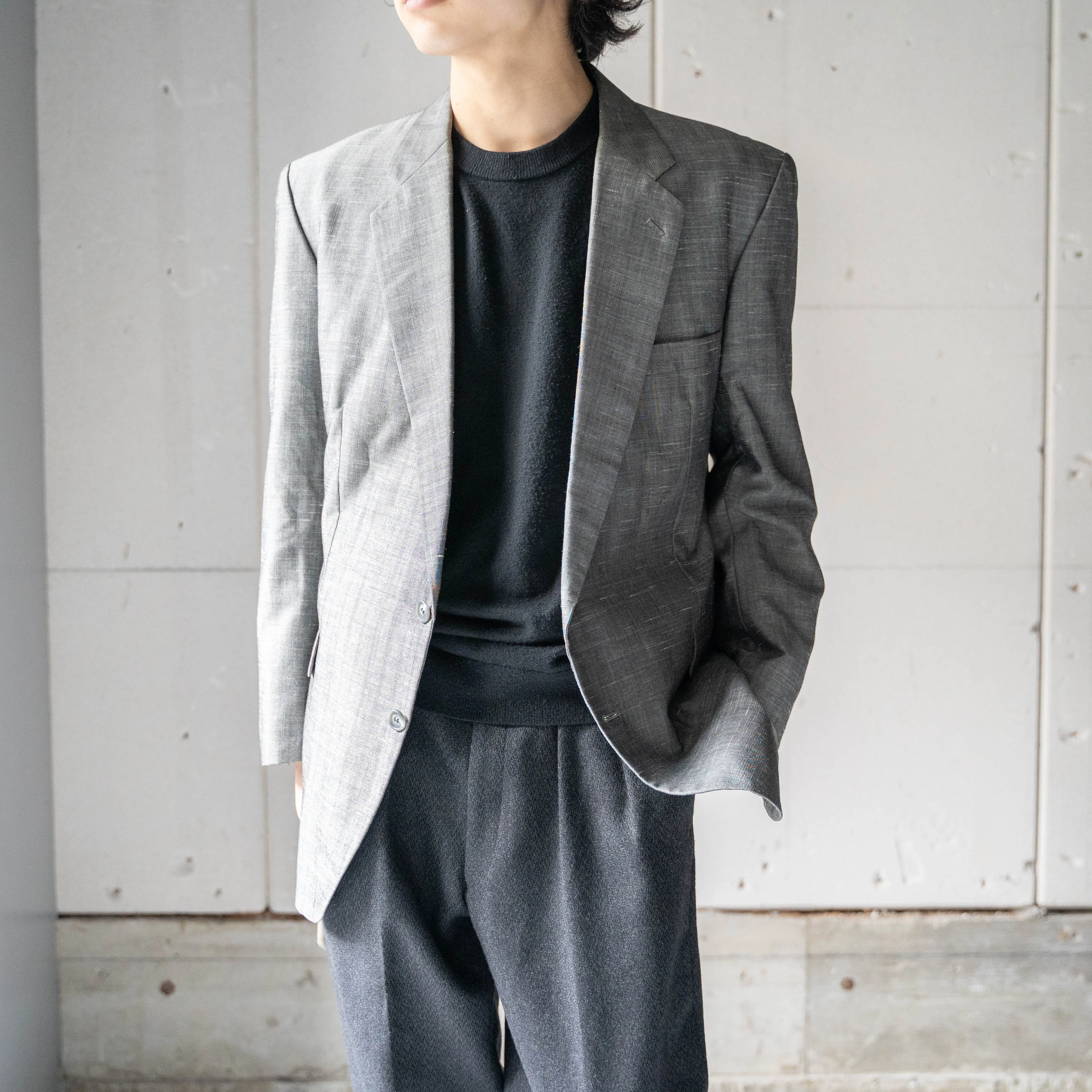 1970-80s Japan vintage gray tailored jacket -splashed pattern-