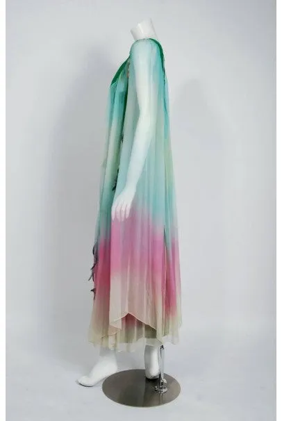 1975 Gina Fratini Elizabeth Taylor Wedding Ombre Design Chiffon Bohemian Dress