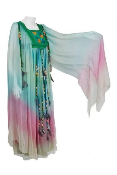 1975 Gina Fratini Elizabeth Taylor Wedding Ombre Design Chiffon Bohemian Dress