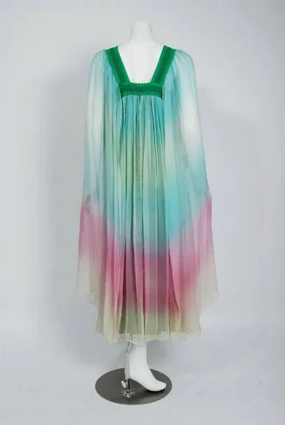 1975 Gina Fratini Elizabeth Taylor Wedding Ombre Design Chiffon Bohemian Dress