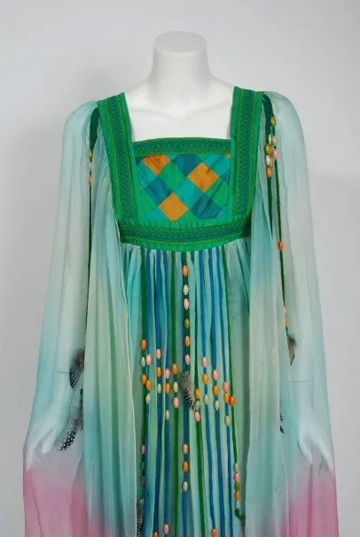 1975 Gina Fratini Elizabeth Taylor Wedding Ombre Design Chiffon Bohemian Dress