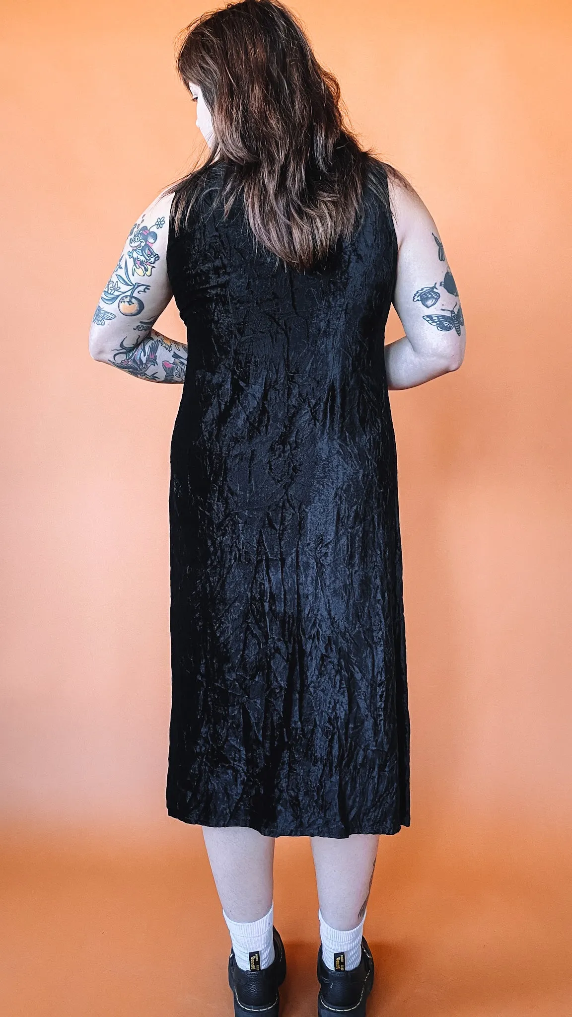 1990s Crushed Velvet Patchwork Dress, sz. L