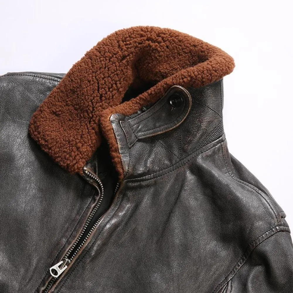 A-2 Goat Leather Jacket Wool Collar