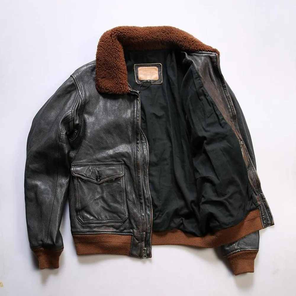 A-2 Goat Leather Jacket Wool Collar