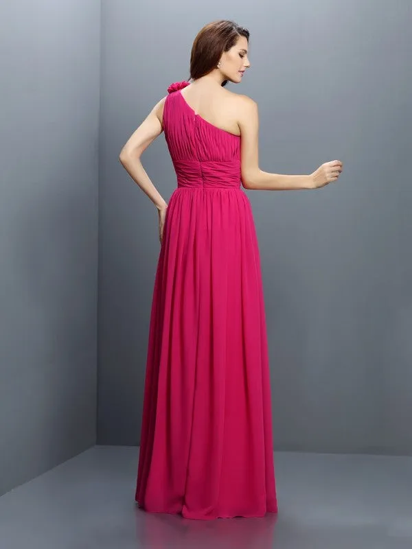 A-Line Chiffon One-Shoulder Sleeveless Floor-Length With Pleats Bridesmaid Dresses