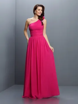 A-Line Chiffon One-Shoulder Sleeveless Floor-Length With Pleats Bridesmaid Dresses