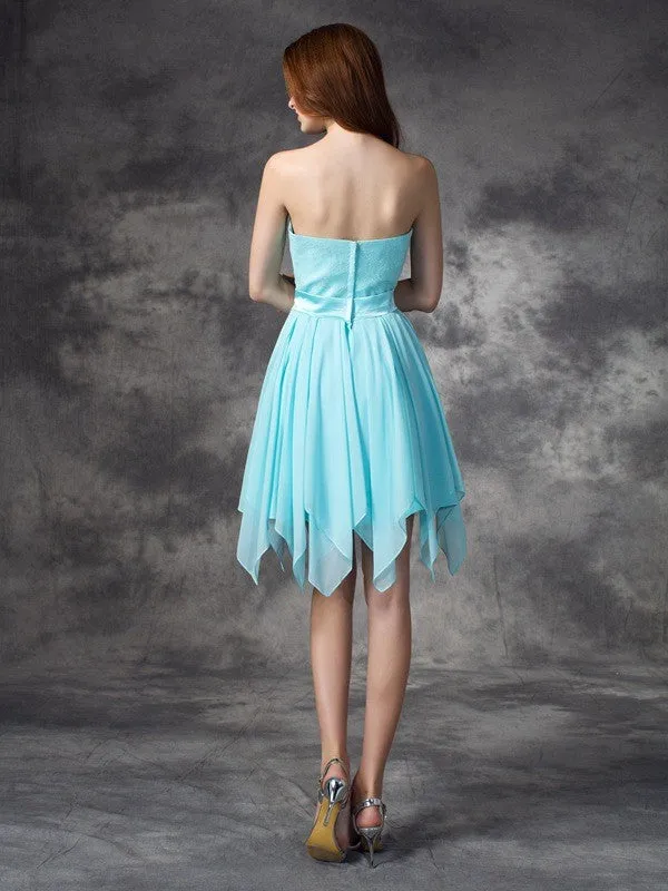 A-Line Chiffon Sweetheart Sleeveless Short/Mini With Ruffles Bridesmaid Dresses