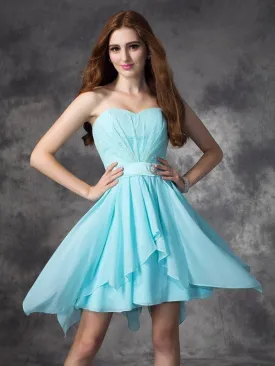 A-Line Chiffon Sweetheart Sleeveless Short/Mini With Ruffles Bridesmaid Dresses