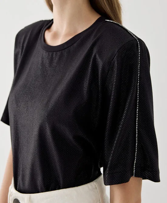 Access Fashion Shimmery Tshirt With Rhinestones