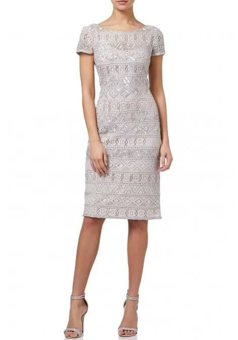 Adrianna Papell AP1E202476 Silver Beaded Short Cocktail Dress