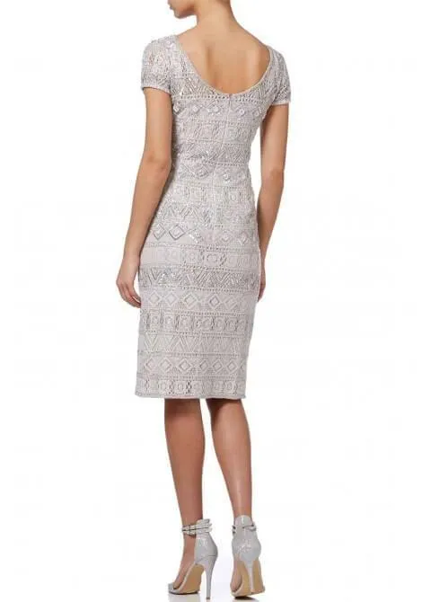 Adrianna Papell AP1E202476 Silver Beaded Short Cocktail Dress