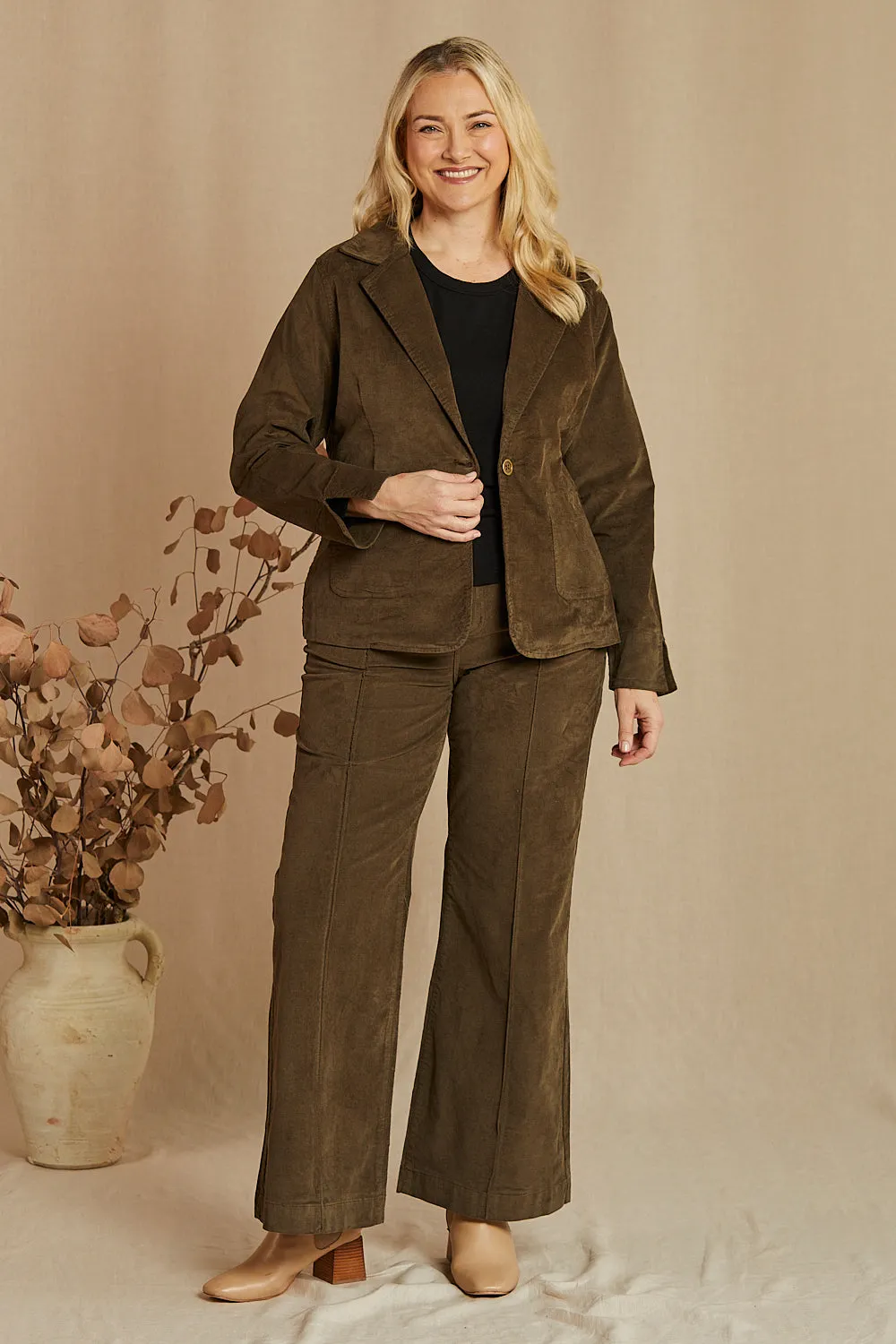 Adrift Relaxed Brushed Cotton Blazer in Olive