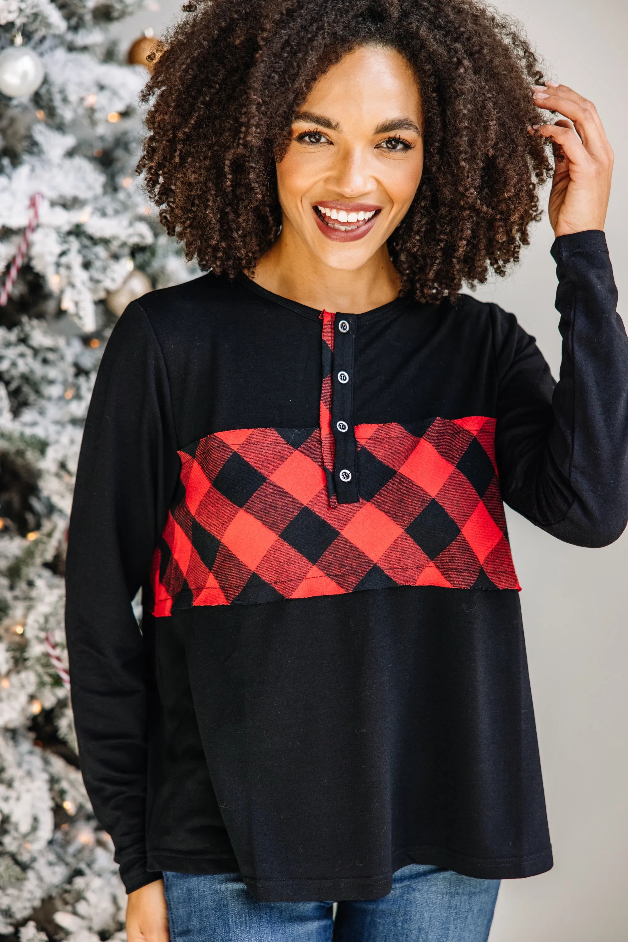 All For Fun Black Buffalo Plaid Pullover