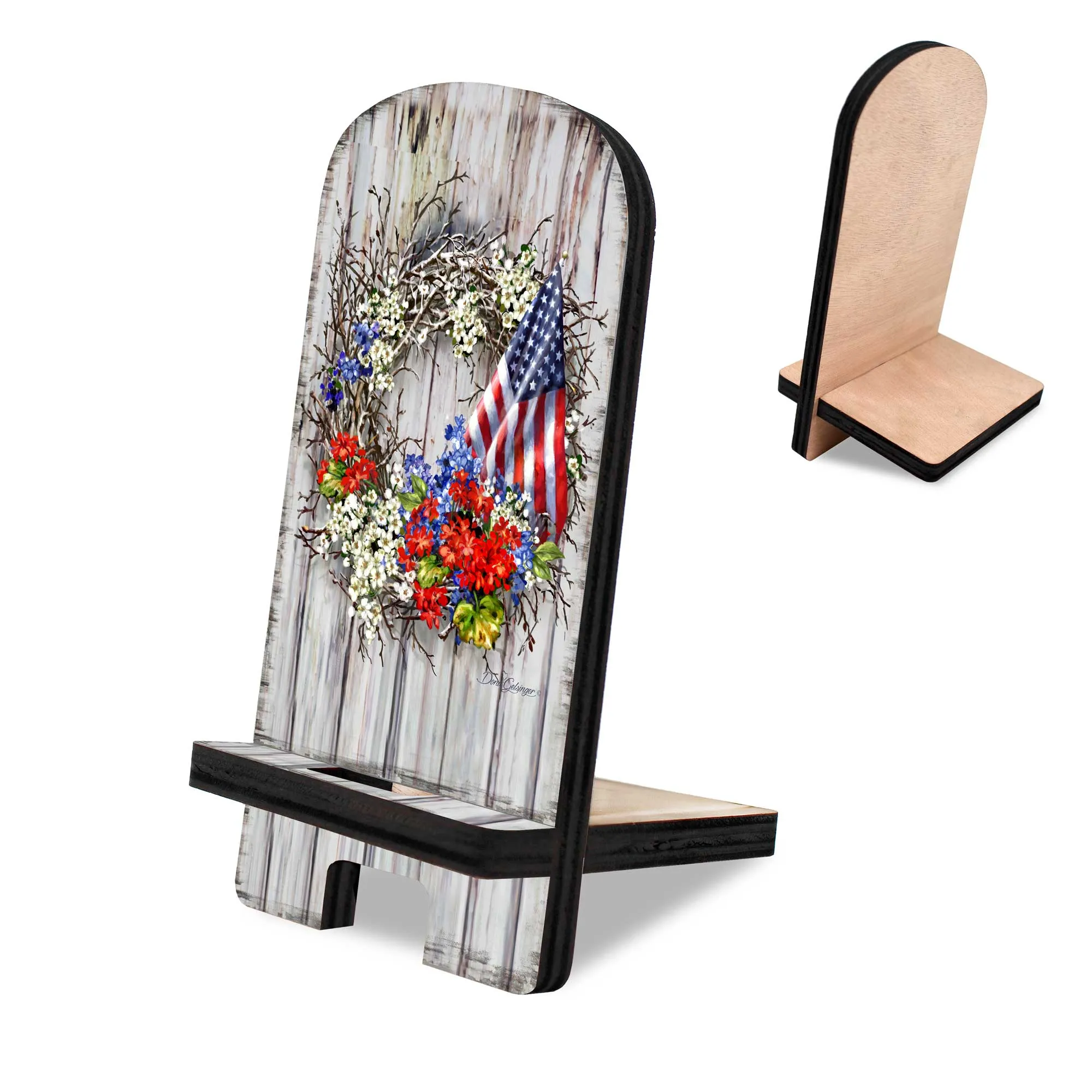 American Wreath Cell Phone Stand | Wood Mobile Tablet Holder Charging Station Organizer - 892098-DG