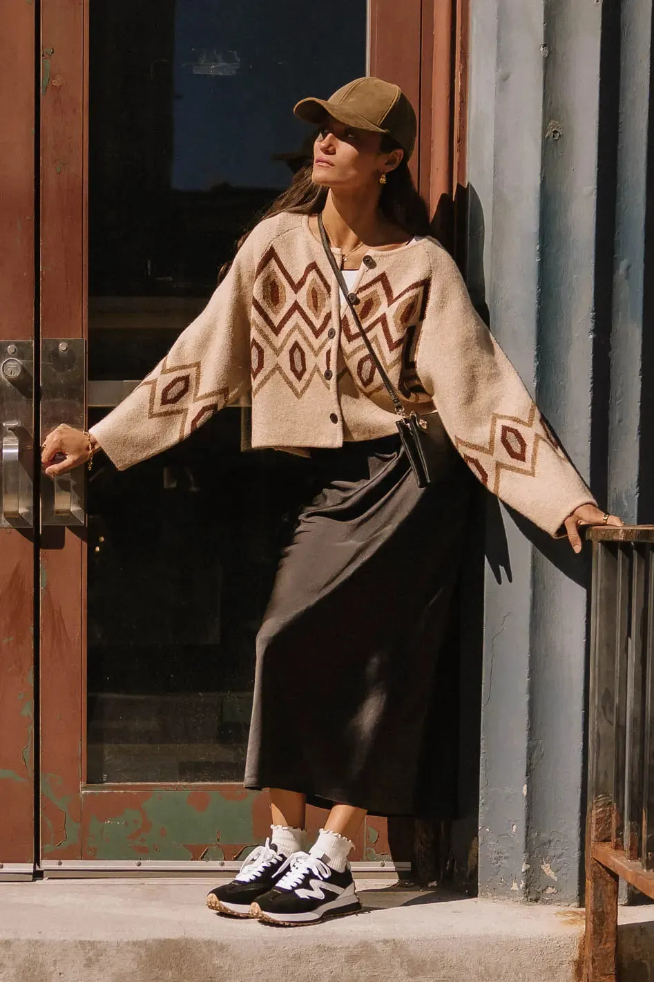 Angelica Geometric Cardigan in Tan