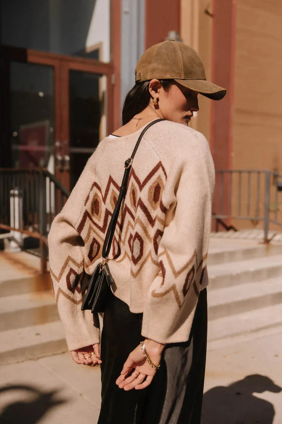 Angelica Geometric Cardigan in Tan