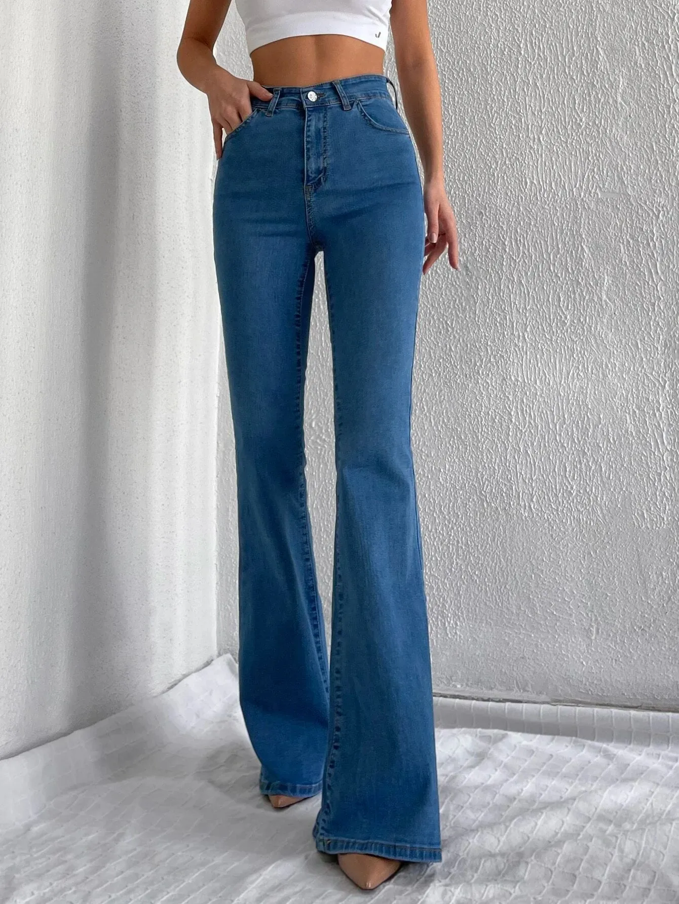 Aqua Blue Bootleg High Rise Jeans