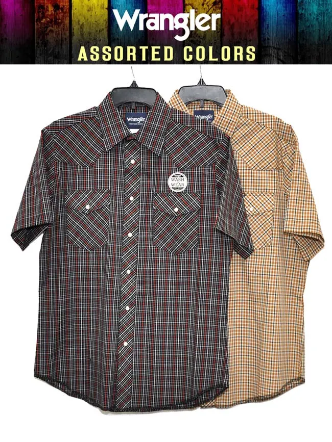 Assorted Wrangler Mens Western Short Sleeve Plaid Shirt 76204PP-76932PP