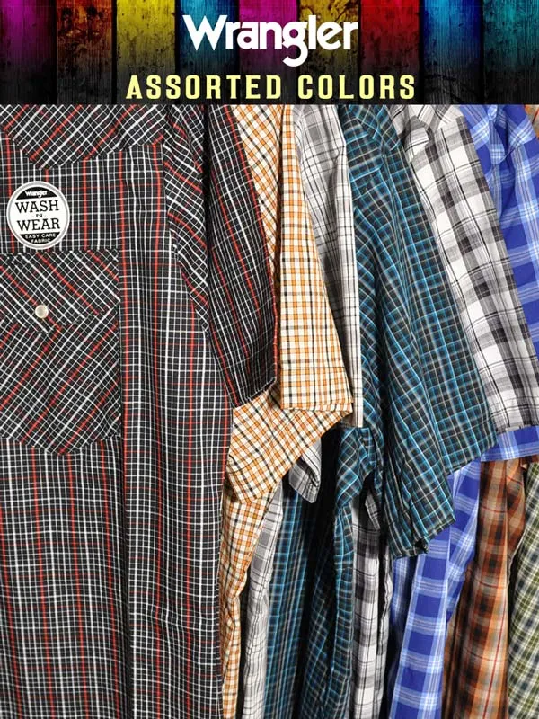 Assorted Wrangler Mens Western Short Sleeve Plaid Shirt 76204PP-76932PP