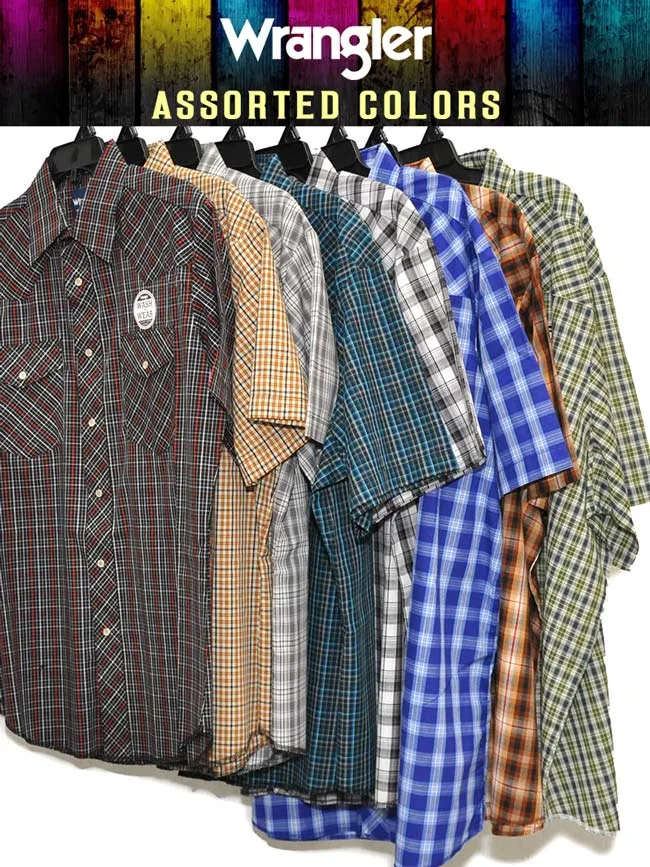 Assorted Wrangler Mens Western Short Sleeve Plaid Shirt 76204PP-76932PP