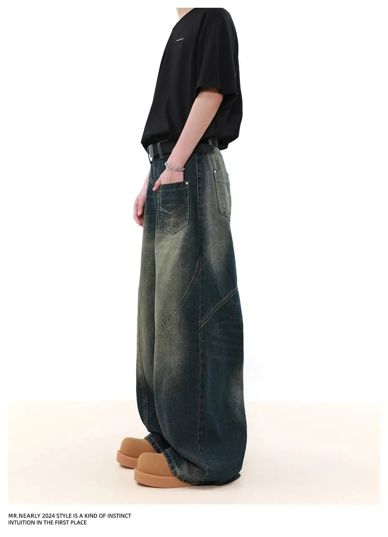 Asymmetric Washed Jeans