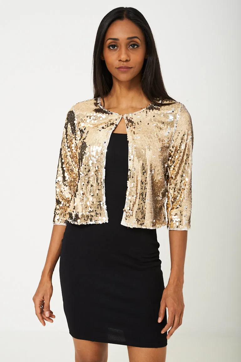 BIK BOK Gold Disco Sequin Cardigan