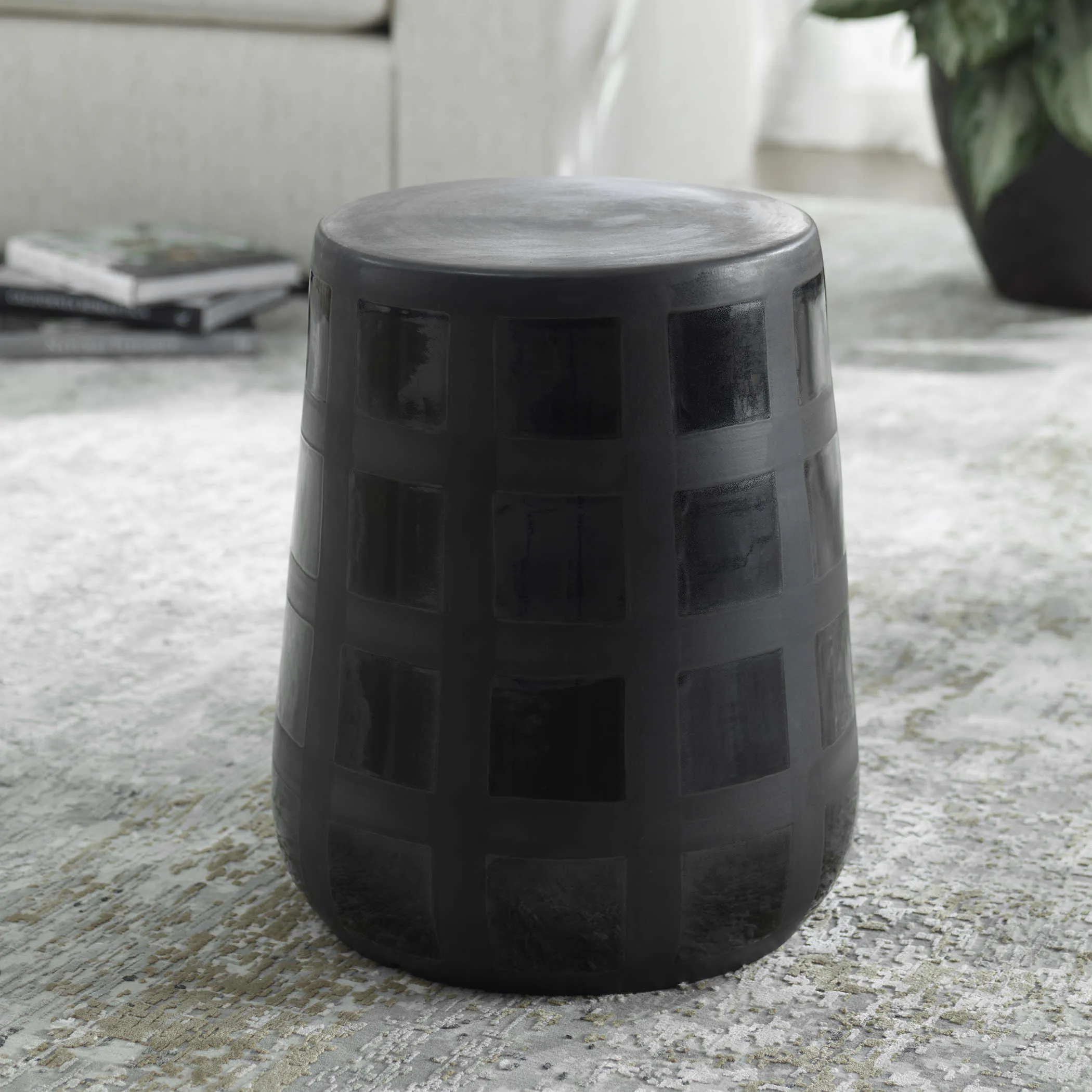 Black Patchwork Garden Stool