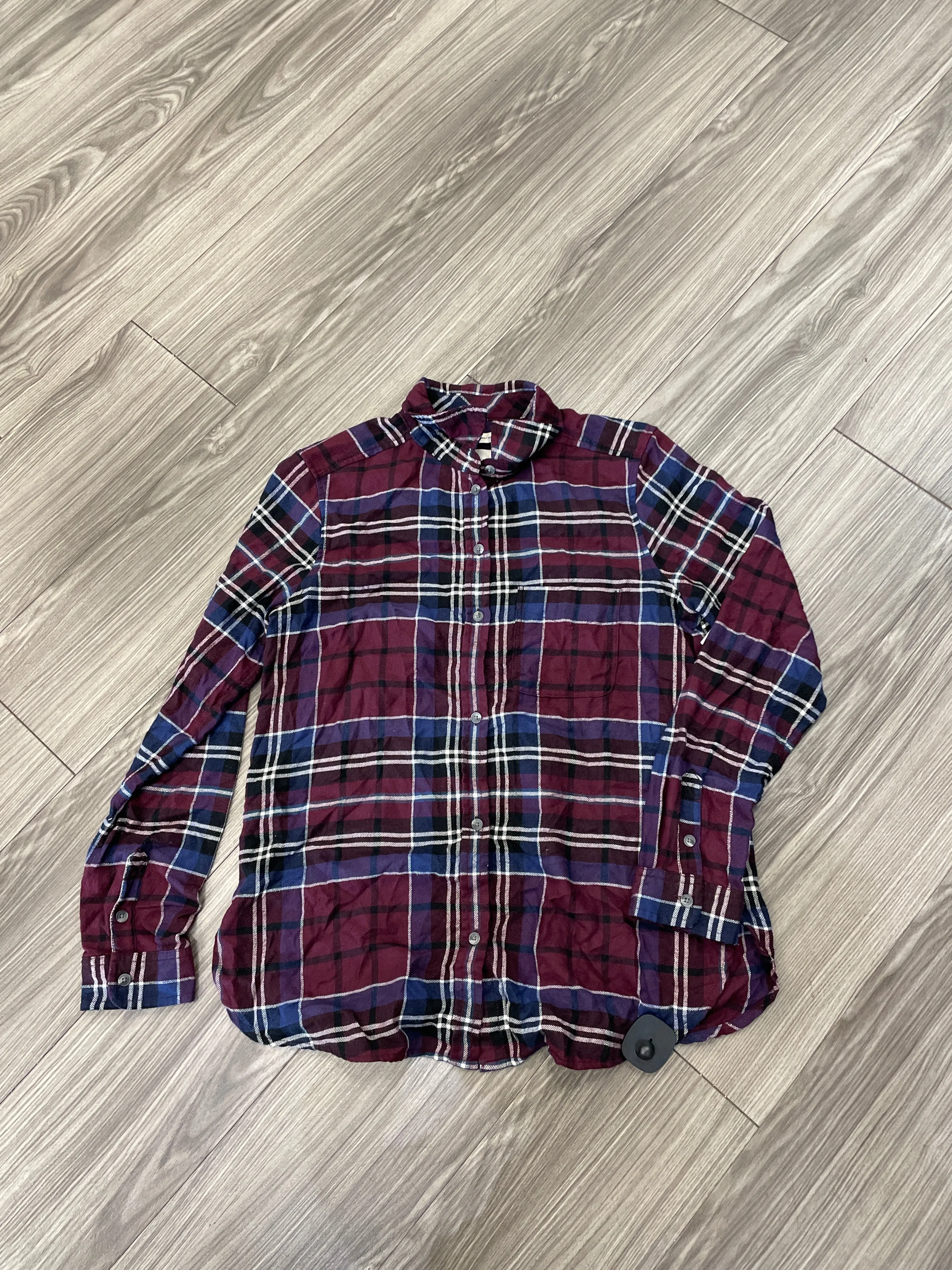 Blouse Long Sleeve By American Eagle In Plaid Pattern, Size: M