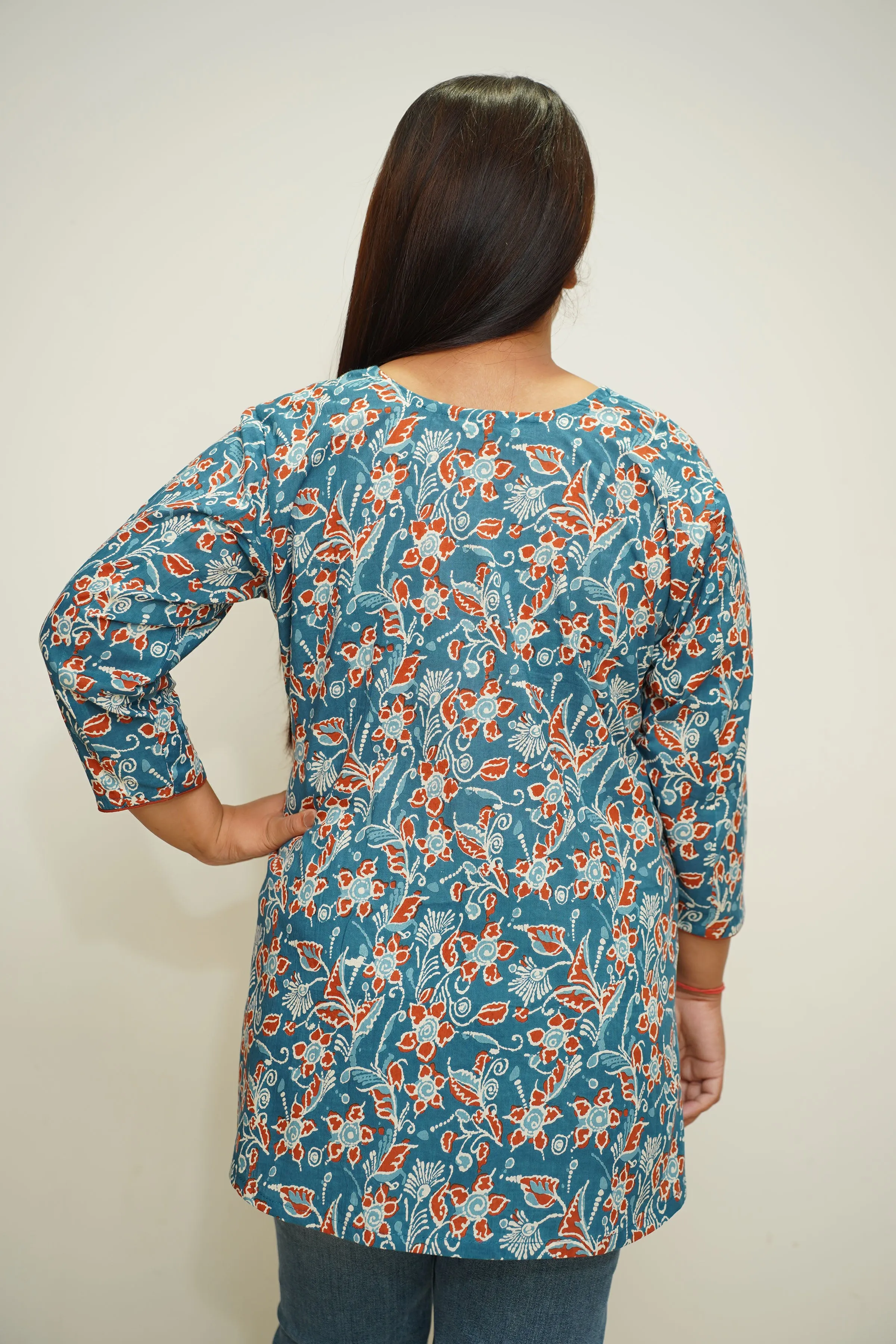 Blue Block Printed Cotton Kurta