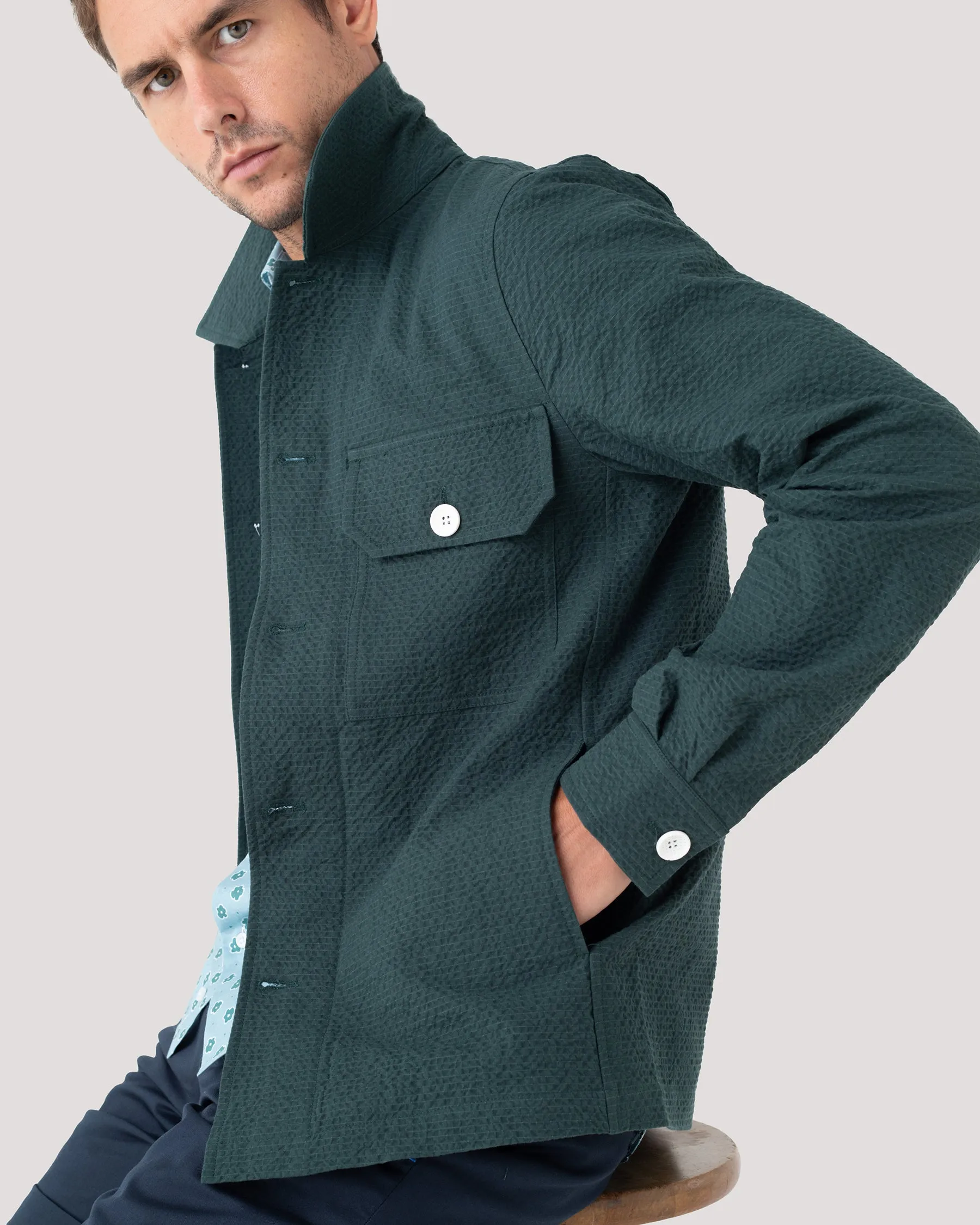 Bottle Green Seersucker Overshirt