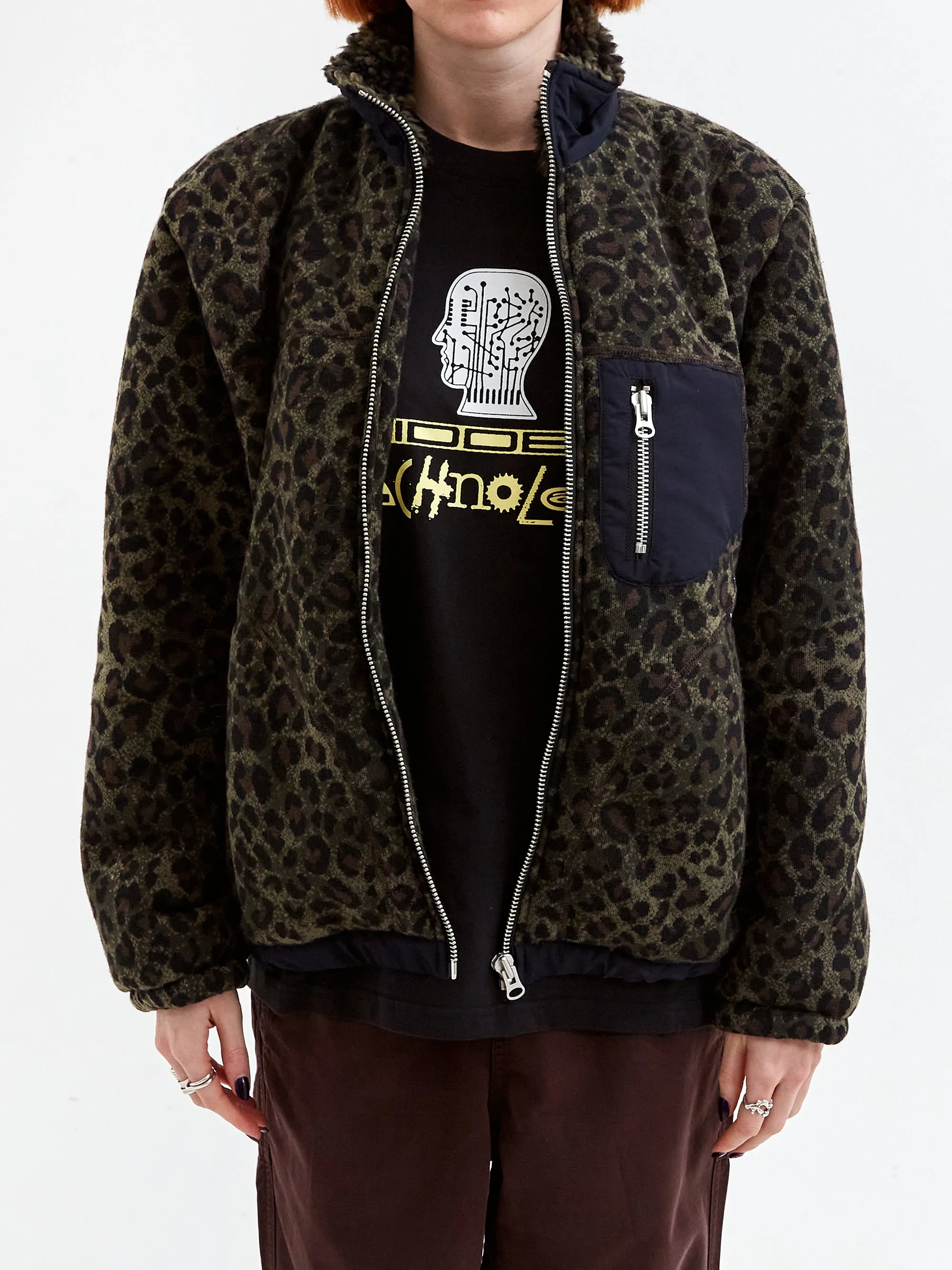 Brain Dead Leopard Reverse Sherpa Jacket W - Olive