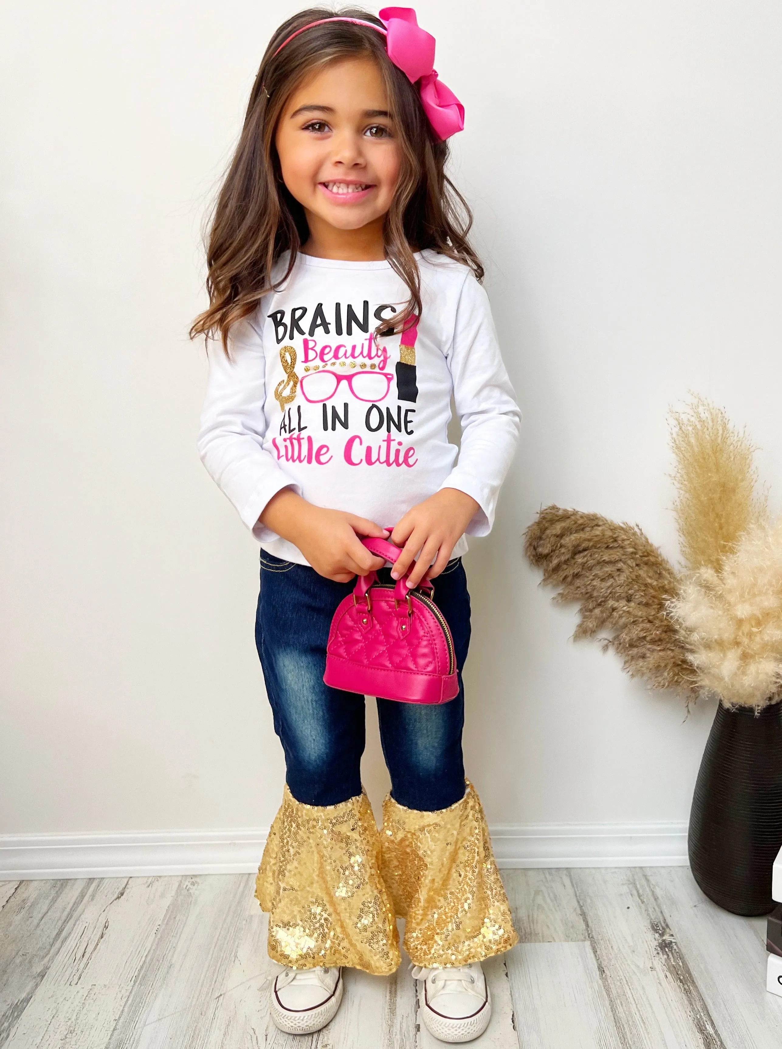 Brains and Beauty Sequin Bell Bottom Jean Set