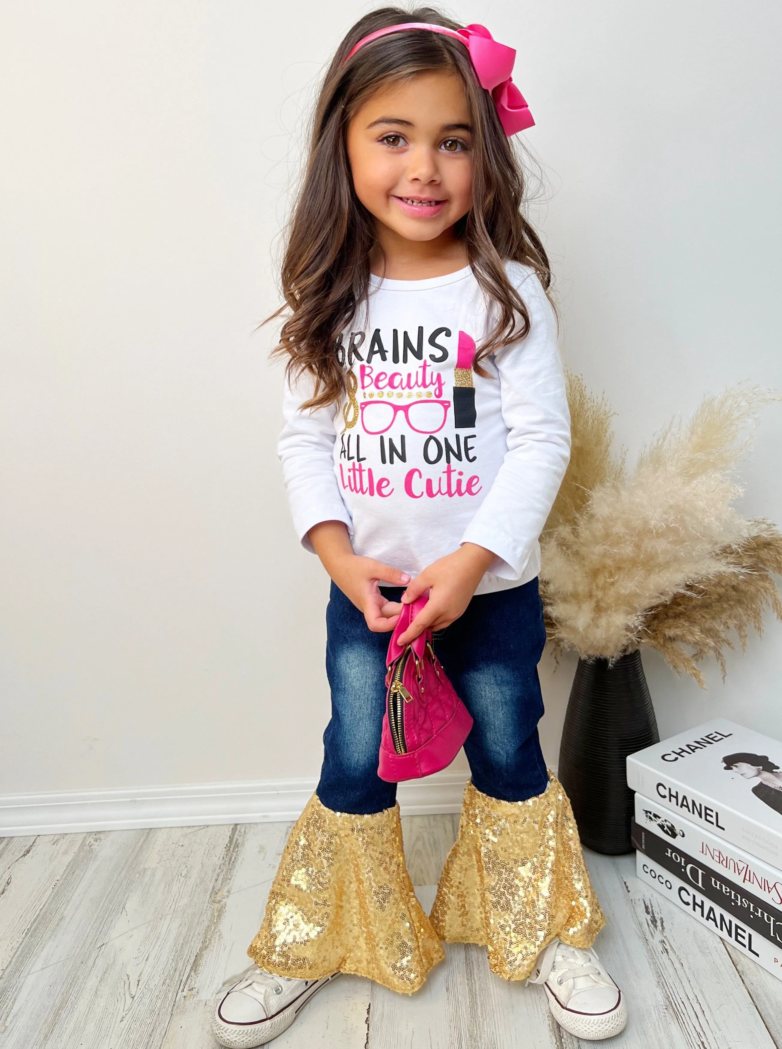 Brains and Beauty Sequin Bell Bottom Jean Set