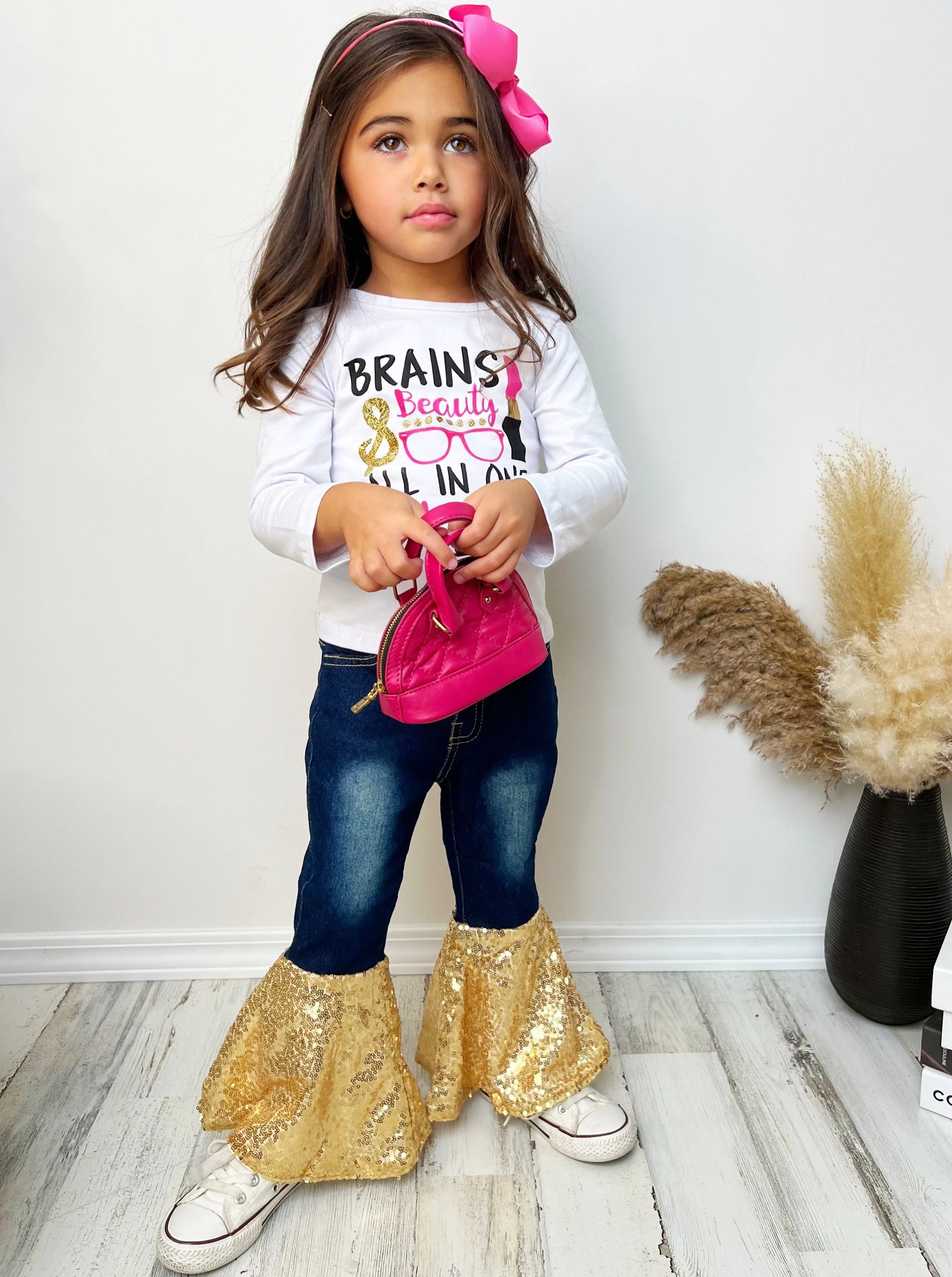 Brains and Beauty Sequin Bell Bottom Jean Set