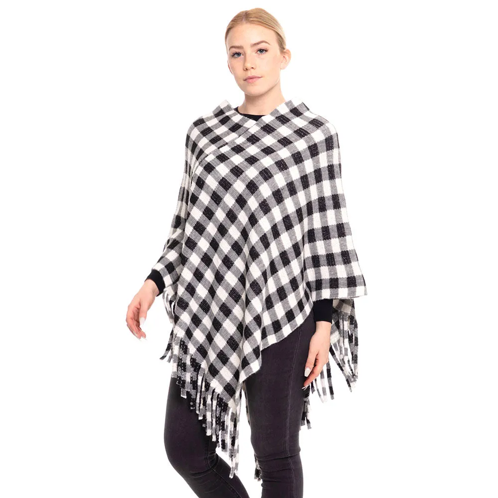 Buffalo Plaid Check Poncho Ruana Wrap Kimono