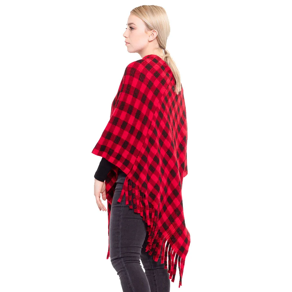 Buffalo Plaid Check Poncho Ruana Wrap Kimono