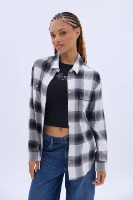 Button-Up Twill Plaid Shirt