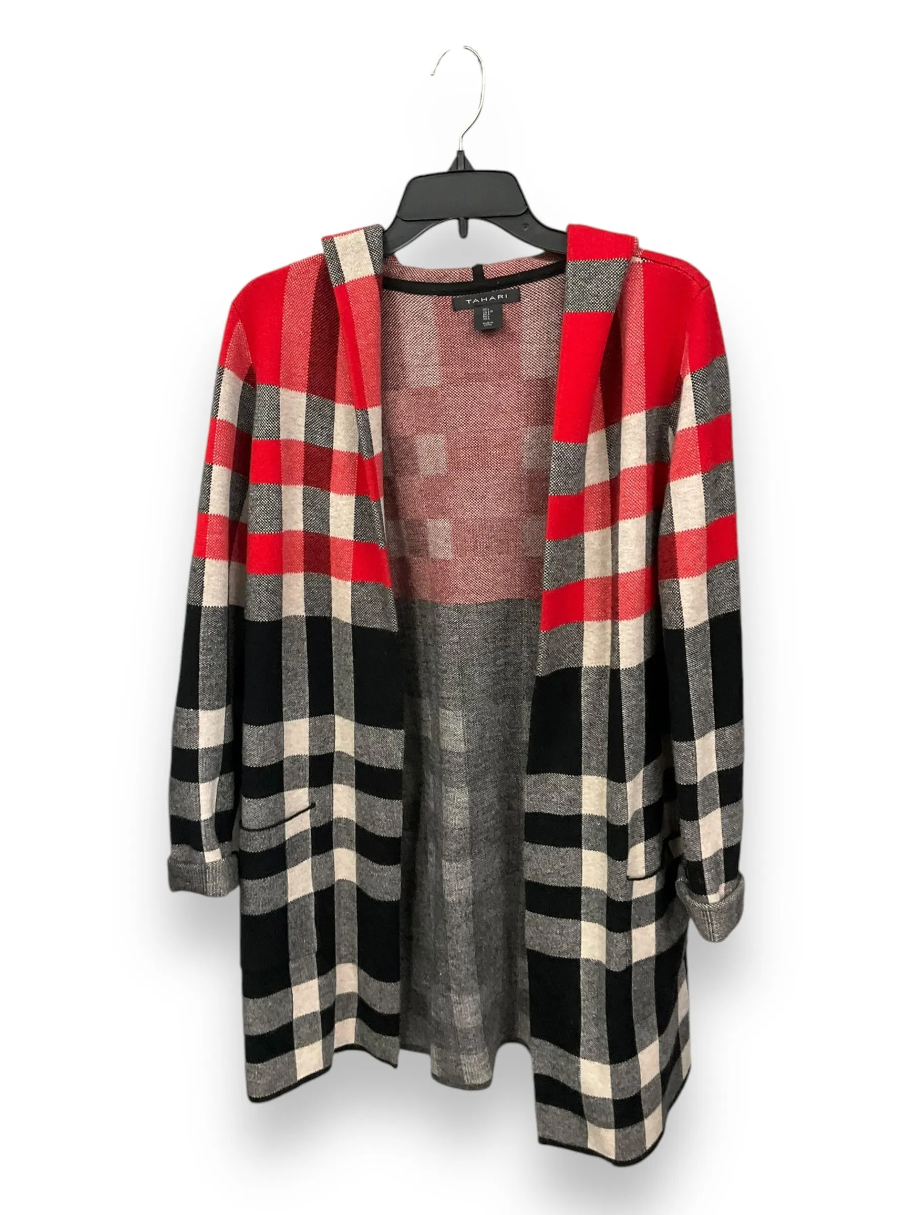 Cardigan By Tahari By Arthur Levine In Plaid Pattern, Size: L