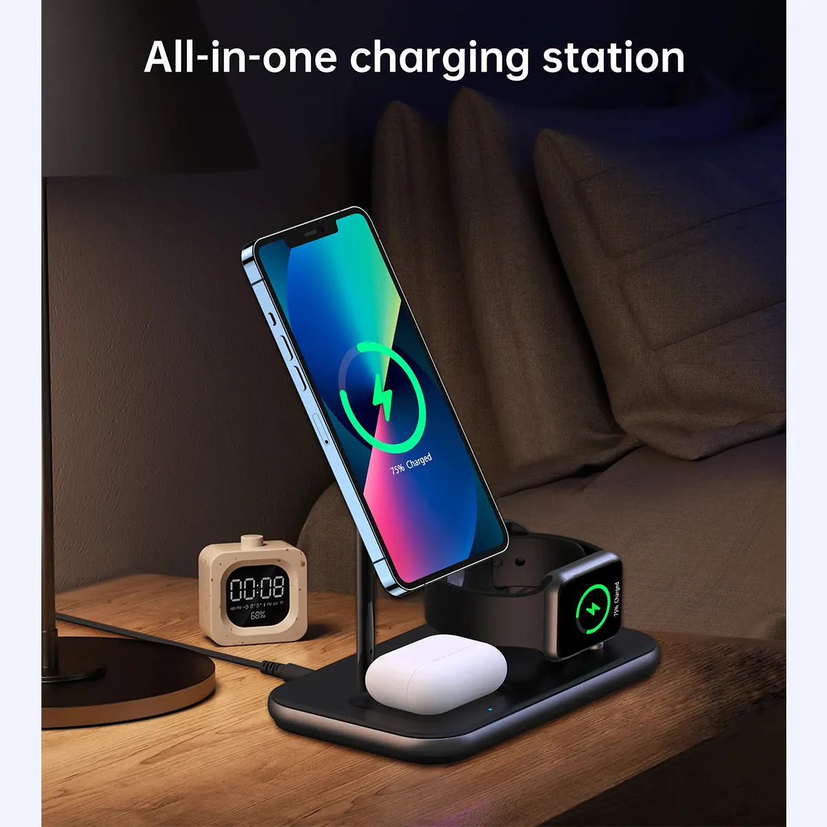 Choetech 3-in-1 Magnetic Wireless Charging Station T589-F (Black)