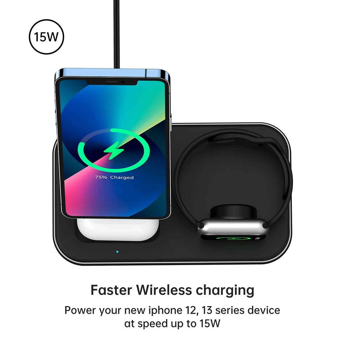 Choetech 3-in-1 Magnetic Wireless Charging Station T589-F (Black)