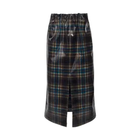 Coated Plaid Midi Skirt