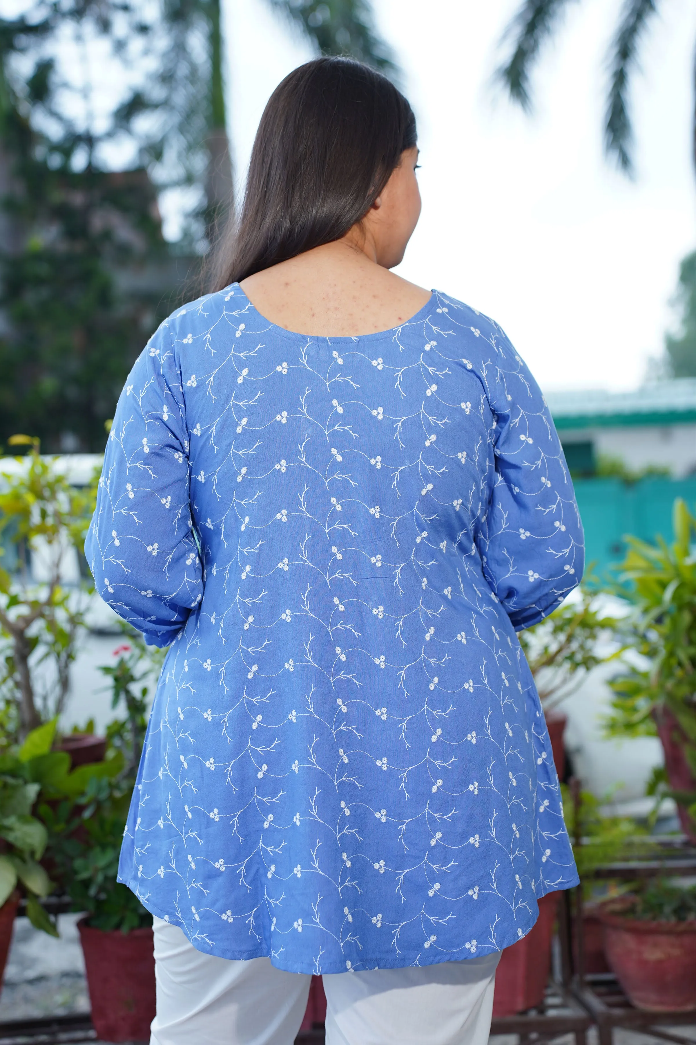 Cobalt Embroidered Rayon Kurta