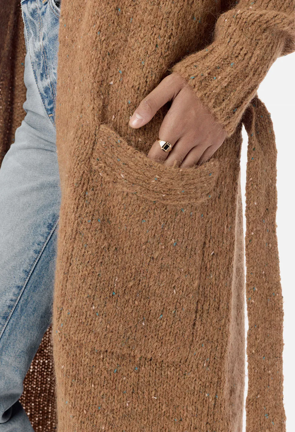 Color Nep Belted Cardigan / Brown Multi