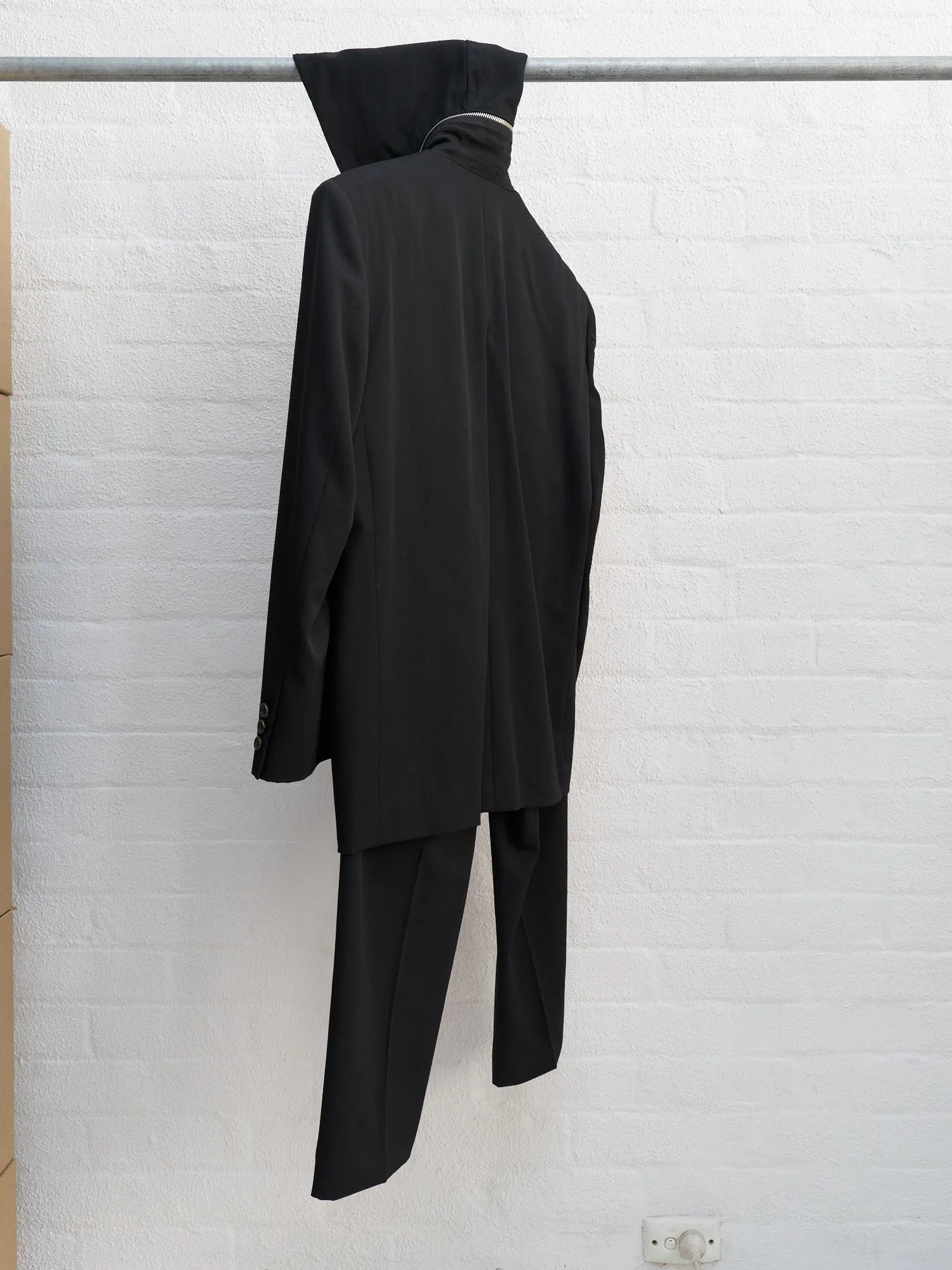 Comme des Garcons Homme 1991 black wool zipped hood three button suit - mens S