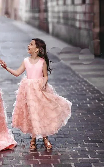 Coral Pink Tiered Ruffles Ball Mother Daughter Gown