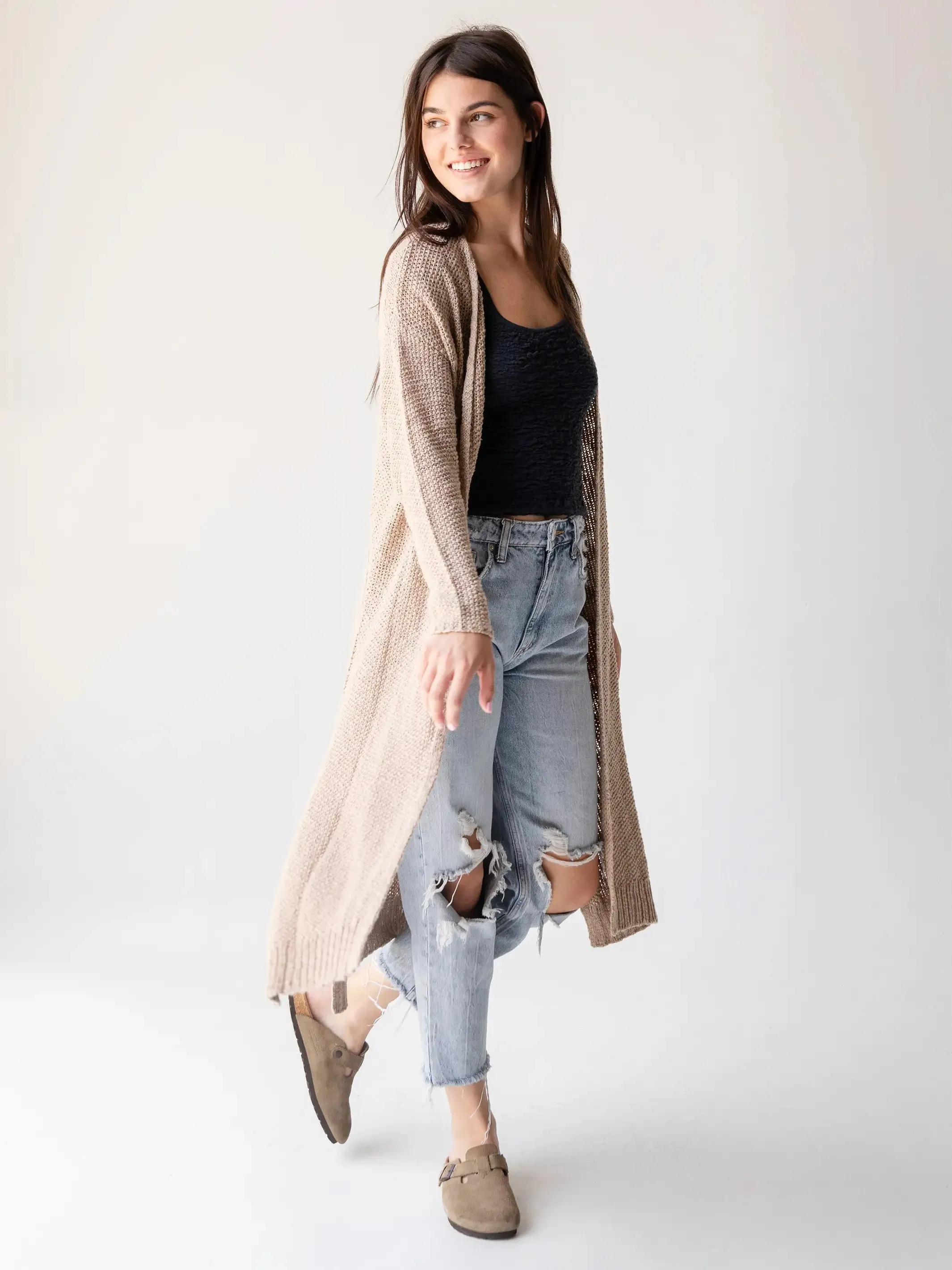 Cotton Cable Knit Duster - Tan