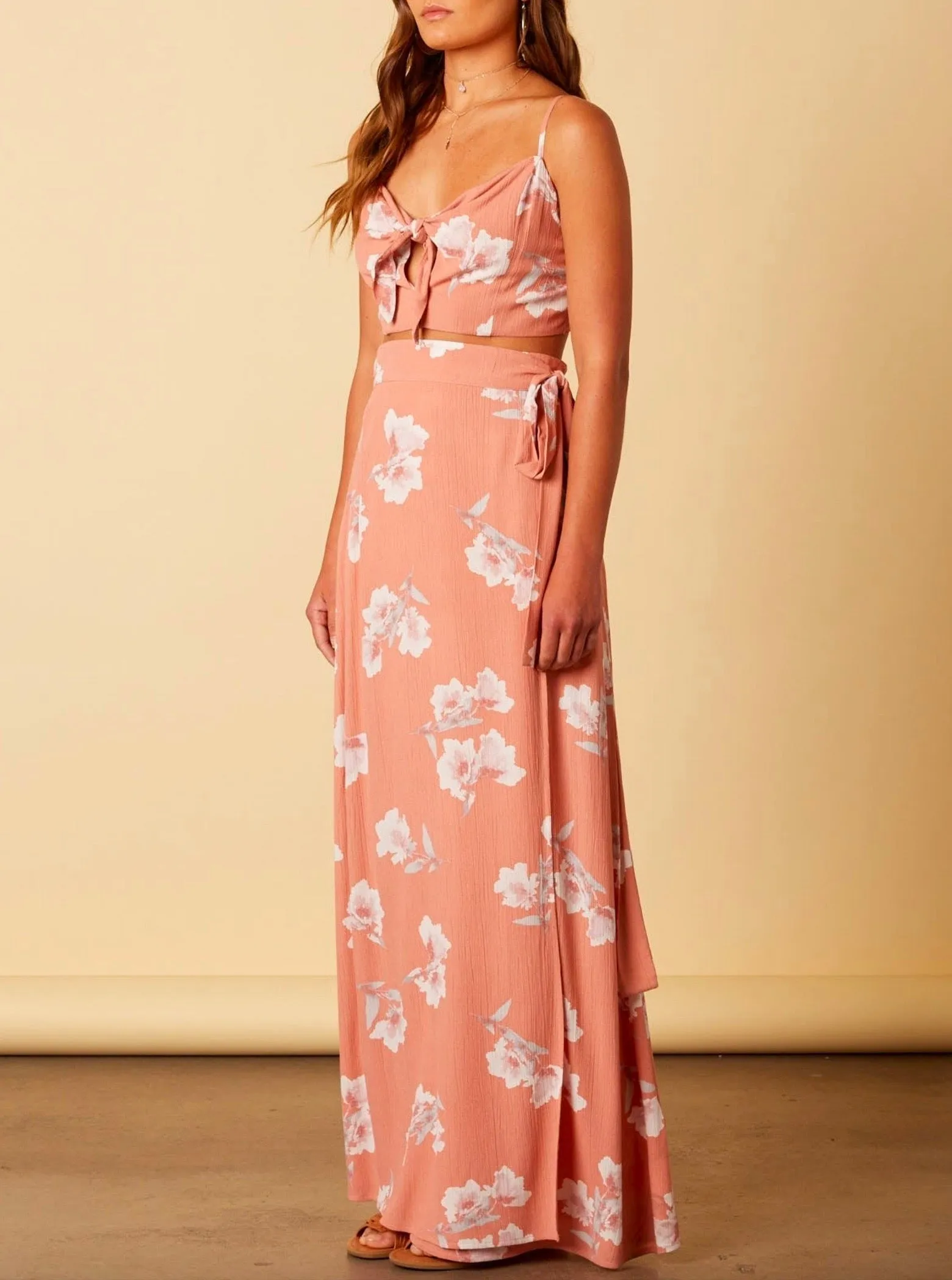 Cotton Candy LA - Aphrodite Floral Two Piece Set in Peach