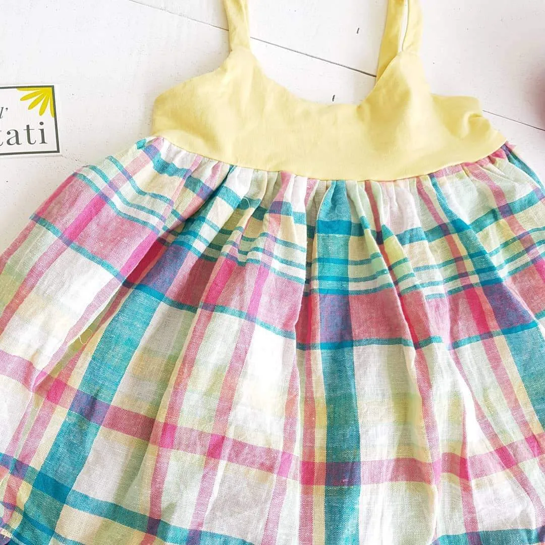 Dahlia Dress in Yellow Stretch and Bright Plaid