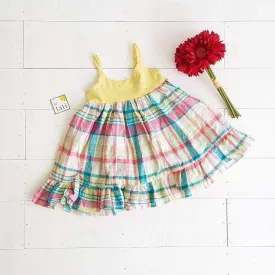 Dahlia Dress in Yellow Stretch and Bright Plaid